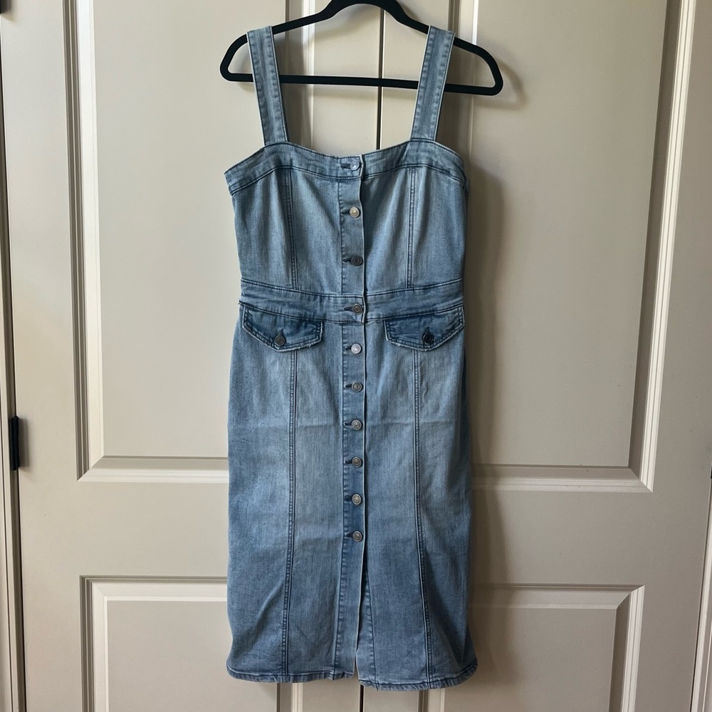Indigo Rein Stretch Denim Button Front Overall Dress adjustable straps Size M
